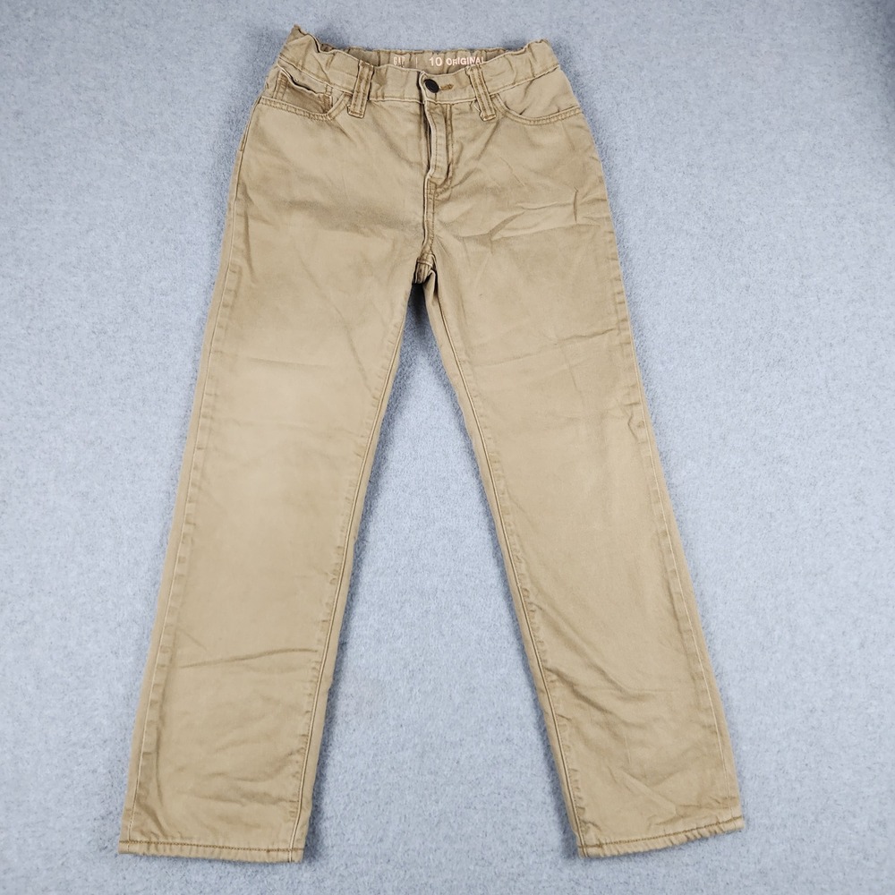 Gap Pants Kids 10 Tan Original Cotton Twill Fleece Lined High Waist Straight Leg